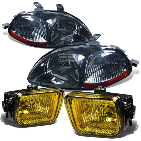 SMOKED HOUSING HEAD LIGHT AMBER SIDE MARKER+YELLOW LENS FOG LAMP  96-98 CIVIC
