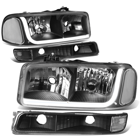1999-2007 Sierra 1500 2500 LED DRL Headlight Bumper Signal Lamps Black Clear