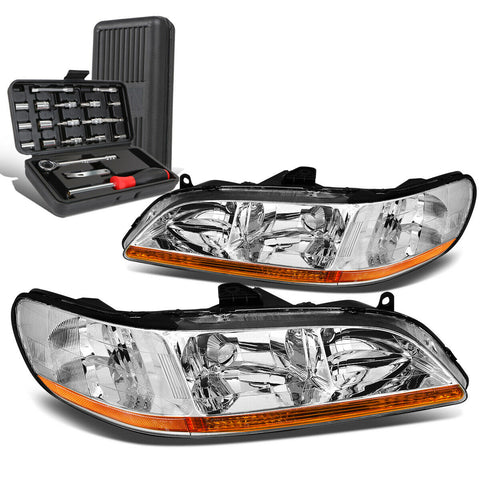 1998-2002 Honda Civic Pair Chrome/Amber Signal Headlight Head Lamp+Tool Box