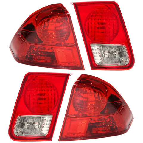 Halogen Tail Light Set For 2003-2005 Honda Civic Sedan Inner & Outer 4Pcs