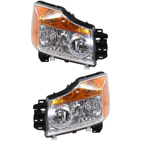 Headlights Pair For 2008-2015 Nissan Titan Pickup with Bulbs Halogen