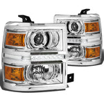 2014-2015 Chevy Silverado Chrome Amber Projector Headlight/Lamp w/LED DRL