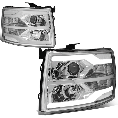 [Dual LED DRL Tube] 07-14 Chevy Silverado Projector Headlight Chrome/Clear