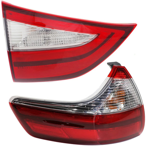 Tail Light Set For 2015-2019 Toyota Sienna LH Inner Outer Clear/Red Halogen/LED