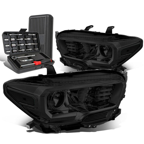 2016-2020 Toyota Tacoma Pair Smoked/Clear Signal Headlight Lamps+Tool Box