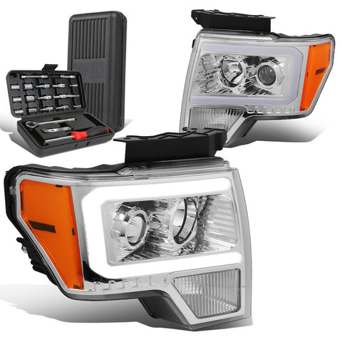 2009-2014 d F150 LED DRL Tube Chrome Amber Projector Headlights+Too