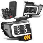 2009-2014 d F-150 LED DRL Halo Black Clear Projector Headlights+Too