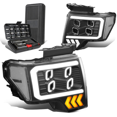 2009-2014 d F-150 LED DRL Halo Black Clear Projector Headlights+Too