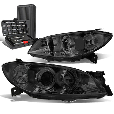 2004-2009 Mazda 3 Sedan Smoked/Clear Signal Projector Headlights+Too