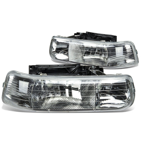 1999-2002 Chevy Silverado Pair Chrome Housing Clear Lens Headlight/Lamp Set