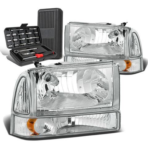 1999-2004 d Super Duty Pair Chrome/Amber Signal Headlight Lamps+Tool Box