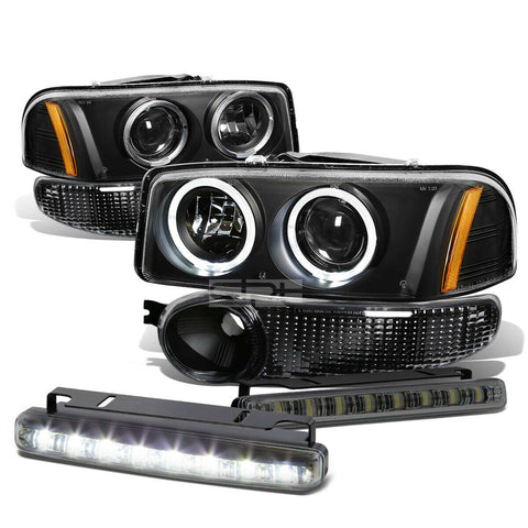 BLACK DUAL HALO PROJECTOR HEADLIGHT+BUMP