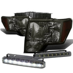 SMOKED HOUSING HEAD+AMBER BUMPER CORNER+LED FOG LIGHT KIT  09-14 D F150