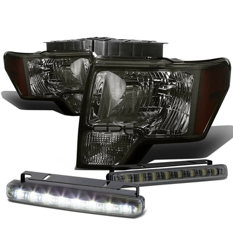 SMOKED HOUSING HEAD+AMBER BUMPER CORNER+LED FOG LIGHT KIT  09-14 D F150
