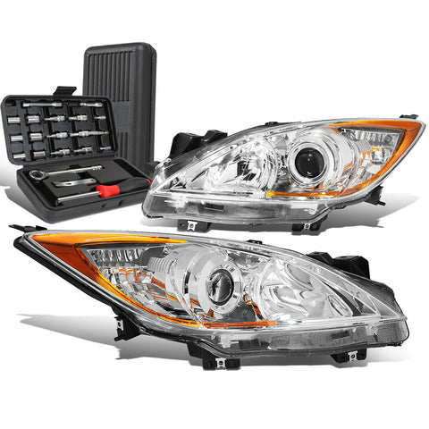 2010-2013 Mazda 3 Chrome/Amber Signal Projector Headlight Head Lamp+Tool Box
