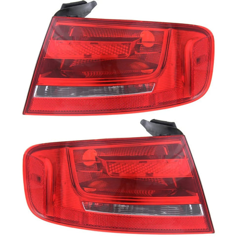 Halogen Tail Light Set For 2009-2012 Audi A4 Quattro Outer Clear & Red Lens 2Pcs