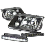 BLACK HOUSING HEAD+CLEAR SIGNAL+SMOKED LED FOG LIGHT KIT  99-04 JETTA/BORA