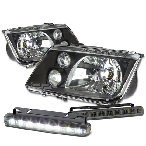 BLACK HOUSING HEAD+CLEAR SIGNAL+SMOKED LED FOG LIGHT KIT  99-04 JETTA/BORA