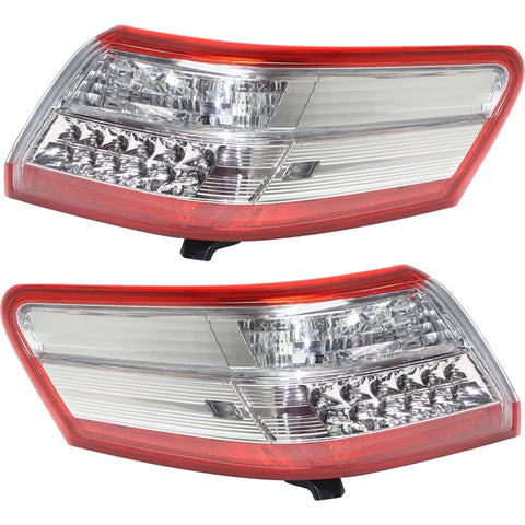 Halogen Tail Light Set For 2010-2011 Toyota Camry Hybrid Outer Clear/Red 2Pcs