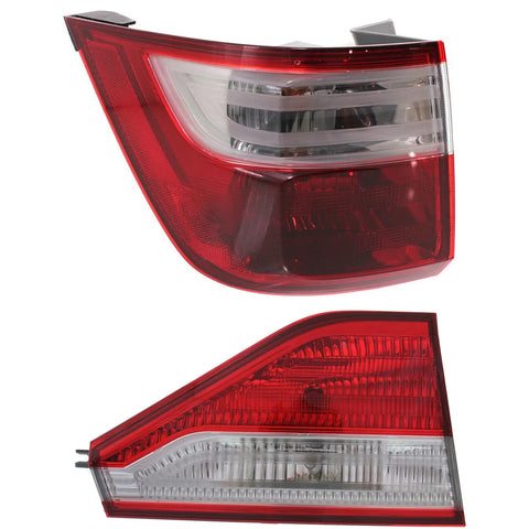 Tail Light Set For 2011-2013 Honda Odyssey Left Inner Outer Clear/Red Halogen