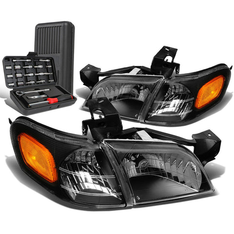 1997-2005 Chevy Venture Black/Amber Side Turn Signal Headlights+Too