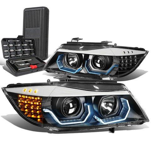 2006-2008 BMW 3-Series 3D LED U-Halo Projector Headlight Lamp+Tool Box Black