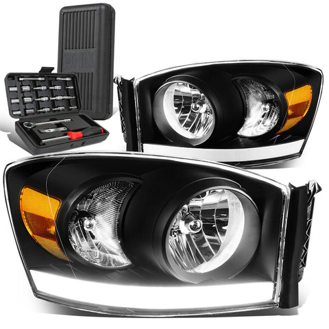 2006-2009 Dodge Ram 1500 LED DRL Black/Amber Turn Signal Headlight+Tool Box