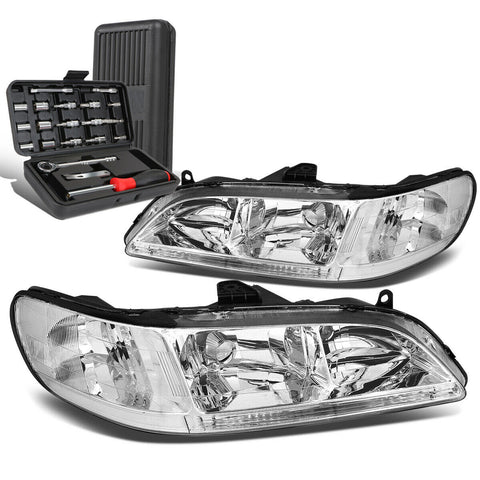 1998-2002 Honda Civic Pair Chrome/Clear Signal Headlight Head Lamp+Tool Box