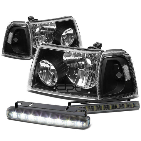 BLACK HOUSING HEAD+CLEAR CORNER+SMOKED LED FOG LIGHT KIT  01-11 D RANGER