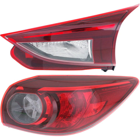 Tail Light Set For 2014-2018 Mazda 3 3 Sport Right Outer Clear/Red Halogen CAPA