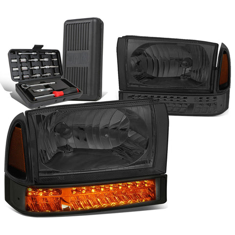 1999-2004 d Super Duty Pair Smoked/Amber LED Signal Headlights+Too