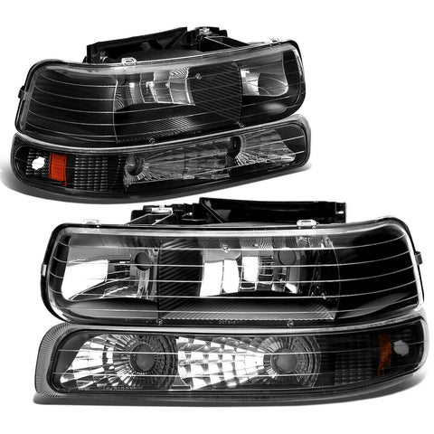 1999-2002 Chevy Silverado Black Housing Amber Corner Headlight Bumper Lamps