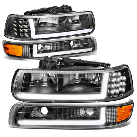 1999-2002 Chevy Silverado LED DRL Headlight Corner Bumper Signal Lamps Black