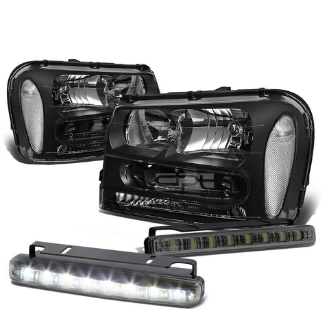 BLACK HOUSING HEAD+CLEAR CORNER+SMOKED LED FOG LIGHT KIT  02-09 TRAIL BLAZER
