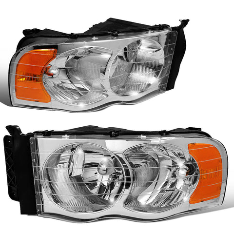 2002-2005 Dodge Ram Pickup Pair Chrome Housing Amber Corner Headlight/Lamp