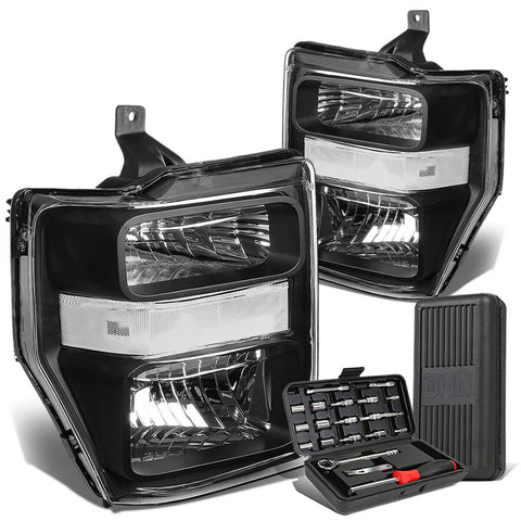 2008-2010 d Super Duty Pair Black/Clear Corner Headlight Lamps+Tool Box