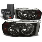 2002-2005 Dodge Ram Pickup Pair Smoked/Amber Signal Headlight Lamps+Tool Box
