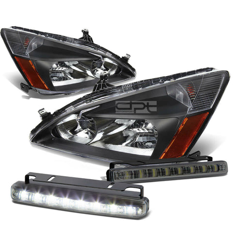 BLACK HOUSING HEAD+AMBER CORNER+SMOKED LED FOG LIGHT KIT  03-07 HONDA ACCORD