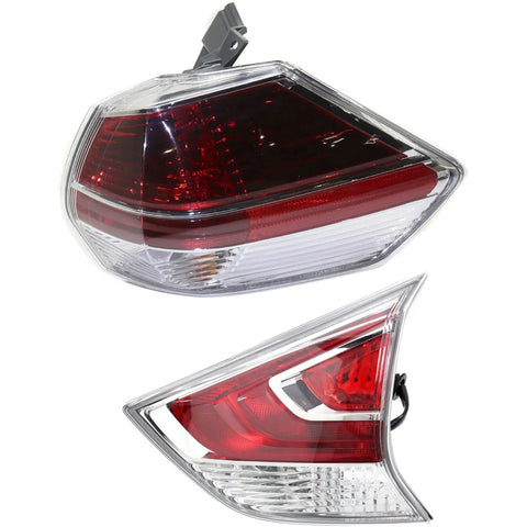 Tail Light Set For 2014-2016 Nissan Rogue Right Outer Clear/Red Halogen/LED CAPA