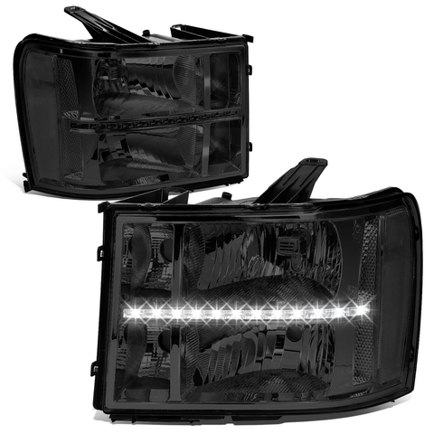 07-14 GMC Sierra 1500 2500 3500 Custom LED DRL Headlight Lamps Smoked/Clear