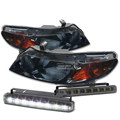 SMOKED HOUSING HEAD+AMBER CORNER+LED FOG LIGHT KIT  06-11 HONDA CIVIC FD 4DR