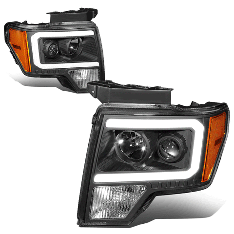 2009-2014 d F-150 LED DRL Tube Projector Headlight Lamps Left+Right Black
