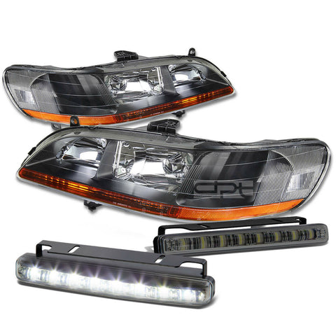 BLACK HOUSING HEAD+AMBER CORNER+SMOKED LED FOG LIGHT KIT  98-02 ACCORD CG