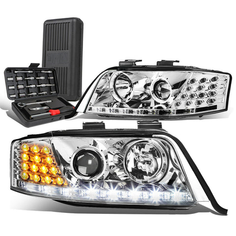 1998-2001 Audi A6 Quattro LED Signal Chrome Projector Headlights+Too
