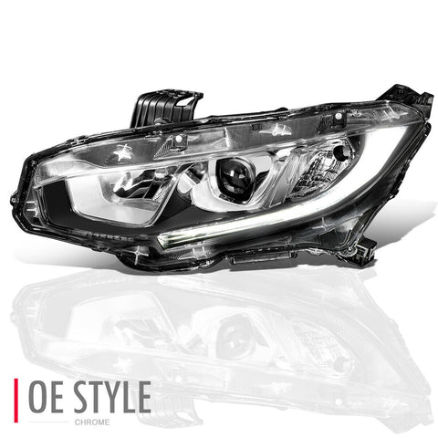 2016-2020 Honda Civic LED Tube Driver Side Projector Headlight Lamp Chrome