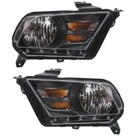 Headlight Set For 2010-2014 Ford Mustang Left and Right Black Housing 2Pc