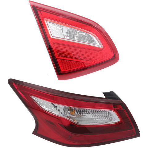 Tail Light Set For 2016-2017 Nissan Altima LH Inner Outer Clear Red with Chrome