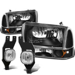 99-04 SUPERDUTY BLACK AMBER HEADLIGHT+TRUN SIGNAL LAMP+CHROME OE FOG LIGHT