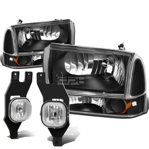99-04 SUPERDUTY BLACK AMBER HEADLIGHT+TRUN SIGNAL LAMP+CHROME OE FOG LIGHT