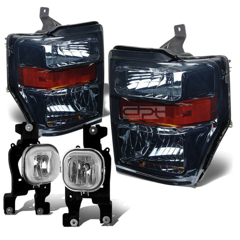 08-10 SUPERDUTY SMOKED AMBER HEADLIGHT+TURN SIGNAL LAMP+CHROME OE FOG LIGHT